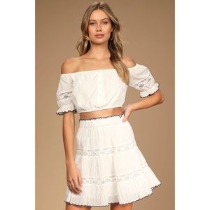 The It Girl White Lace Off-The-Shoulder Two-Piece Mini Dress Set